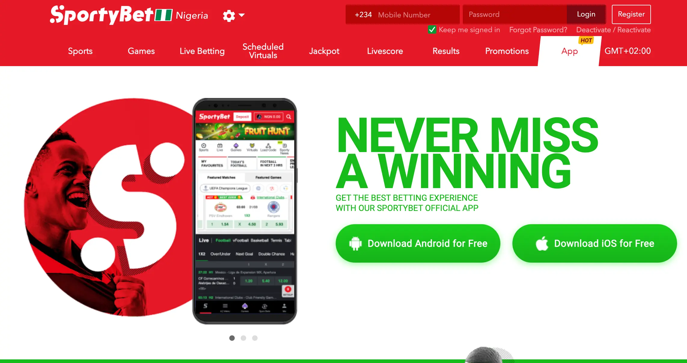 Sportybet Nigeria mobile app interface